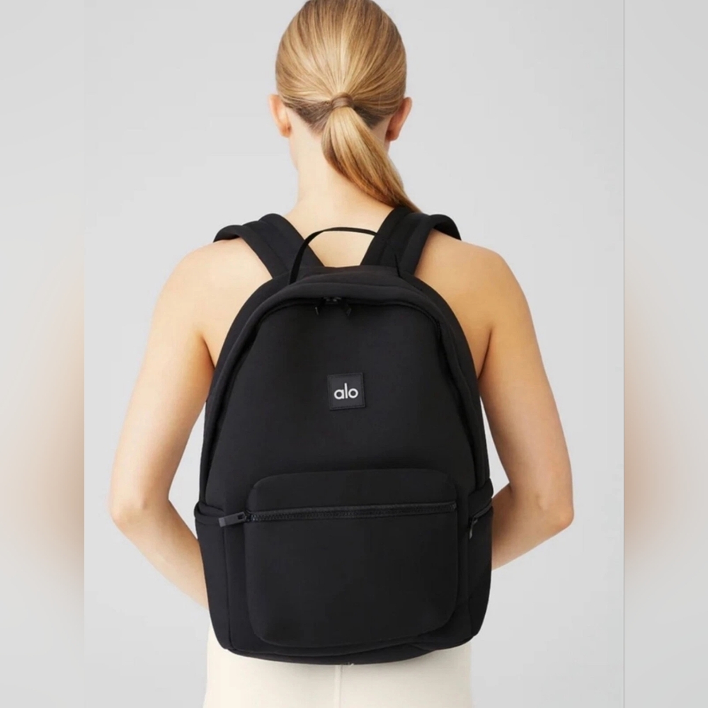 ALO Yoga Stow Backpack in Black Neoprene with Detachable Pouch New - Picture 2 of 12